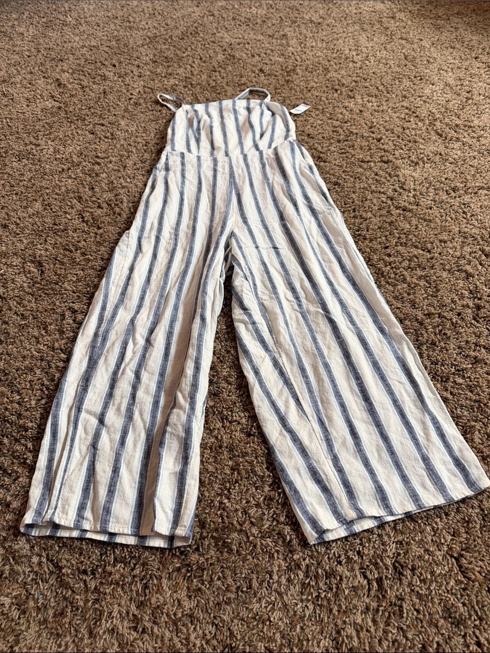 Old Navy Blue and White Vertical-Stripe Wide-Leg Jumpsuit